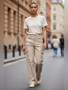 Express High Waisted Faux Leather Wide Leg Cargo Pant